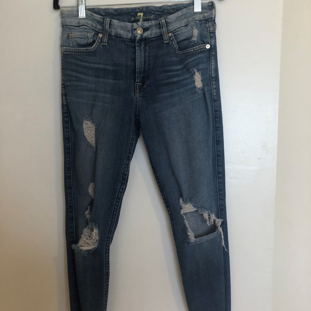Distressed 7 For All Mankind straight leg jean